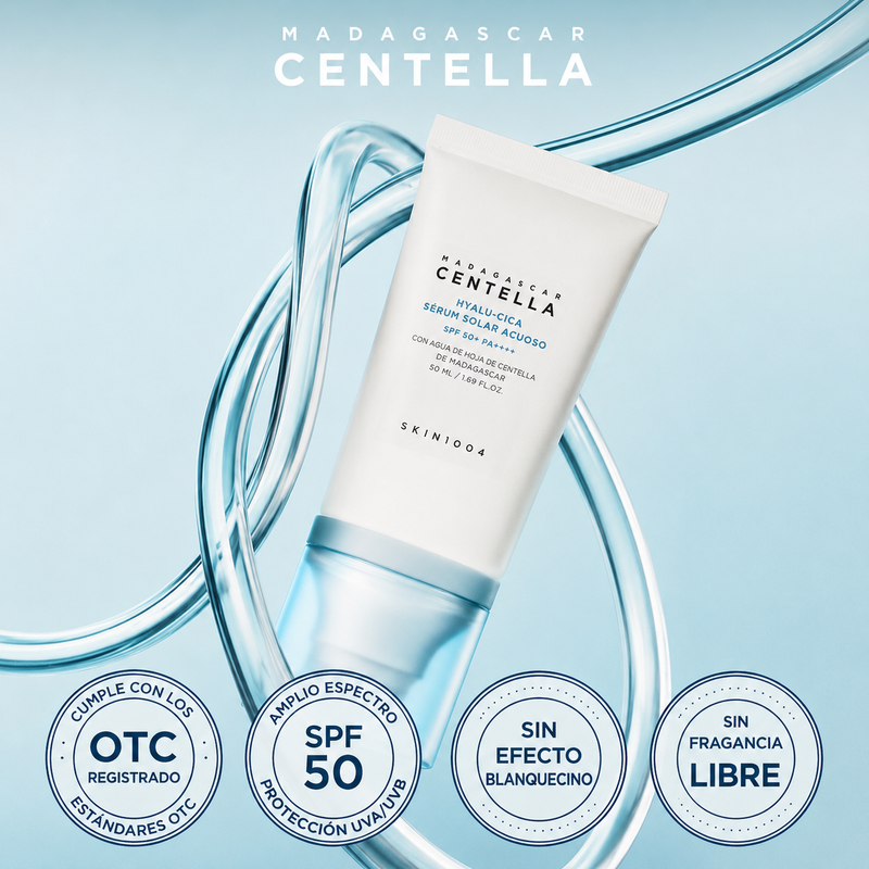 Sérum solar coreano SPF50+ con Centella Asiática de Madagascar — tubo 50 ml GlowVault