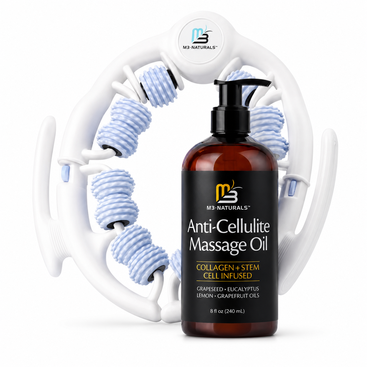 Kit Anti-Celulitis · Aceite Reafirmante con Colágeno + Masajeador de Drenaje Linfático