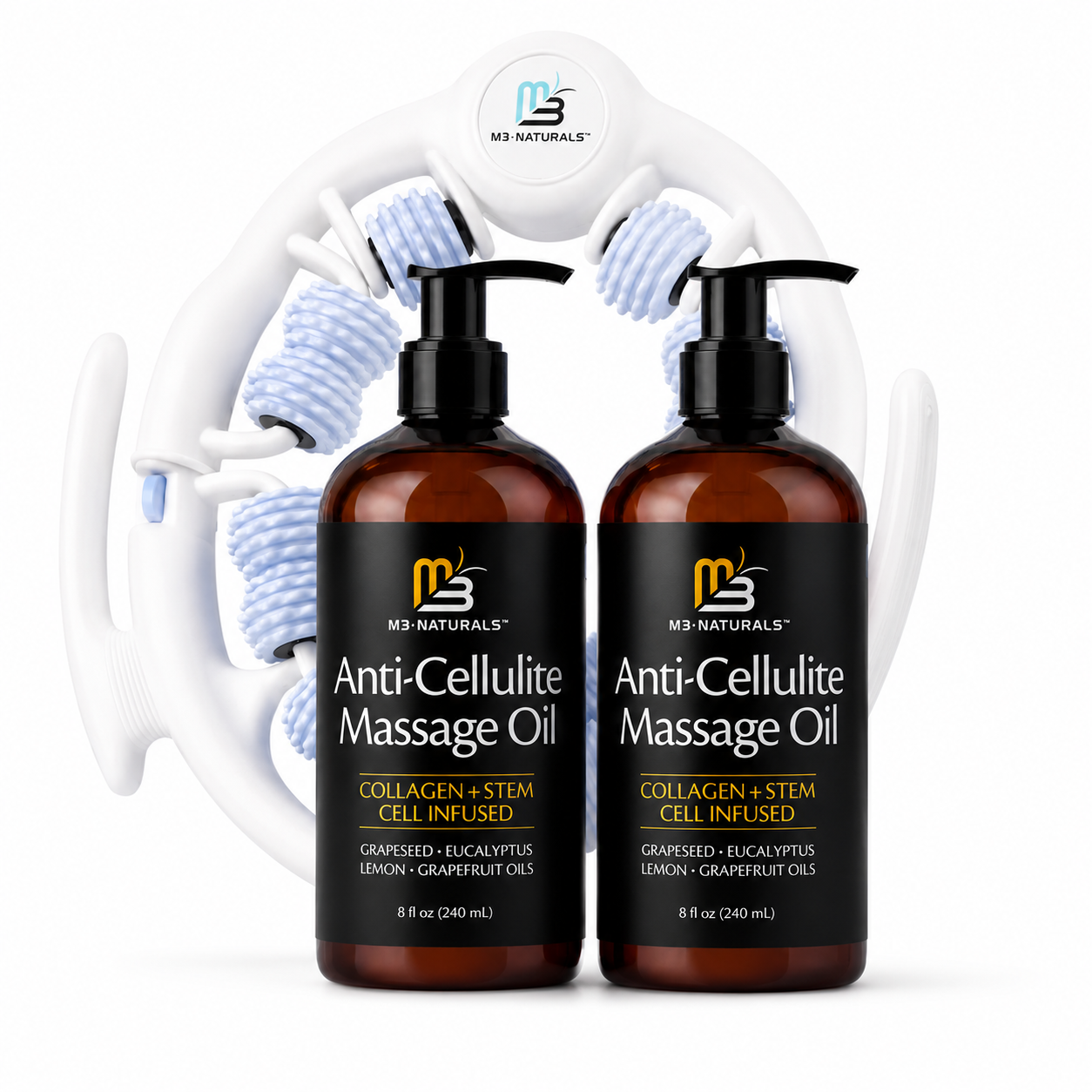 Kit Anti-Celulitis · Aceite Reafirmante con Colágeno + Masajeador de Drenaje Linfático
