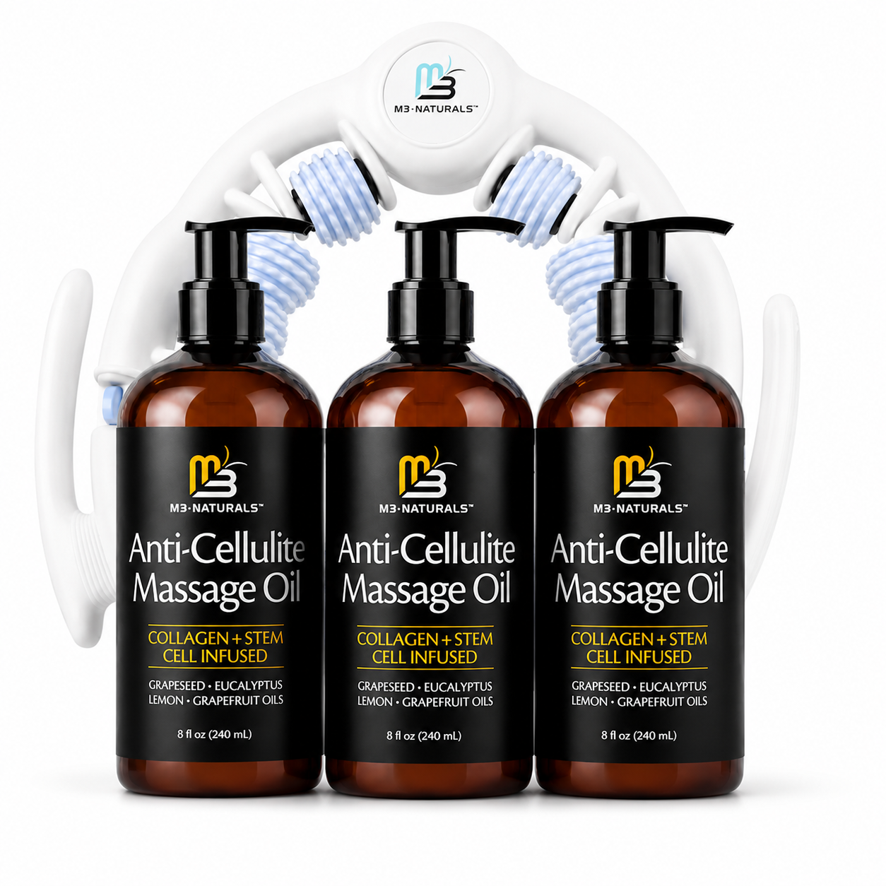 Kit Anti-Celulitis · Aceite Reafirmante con Colágeno + Masajeador de Drenaje Linfático